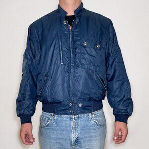 Y2K Tactical Pilot Blue Zip-Up WindBreaker Jacket w/ Pockets & Buttons Unisex M